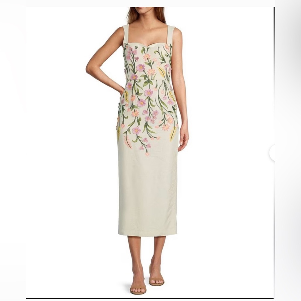 ANTONIO MELANI Cream Floral Embroidered Midi Dress